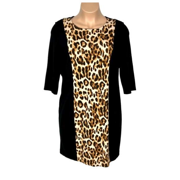 Chico's Dresses & Skirts - Chicos So Slimming Ponte Animal Leopard Panel Dress Black Brown size 14